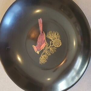 Couric 8 inch round red cardinal tray pine branch dish Vintage